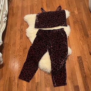 J. Crew Velvet Leopard Print Set in Burgundy